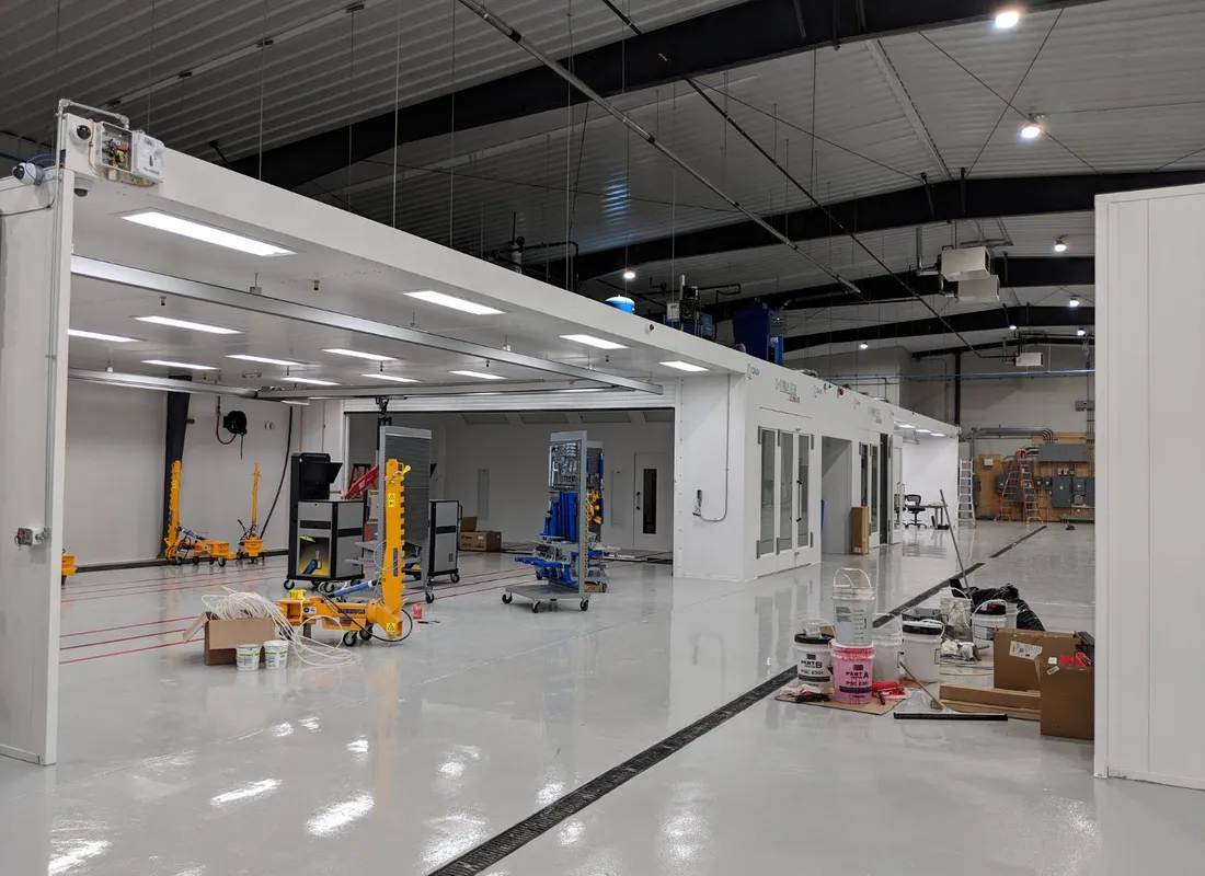Booth Right paint booth installation in progress